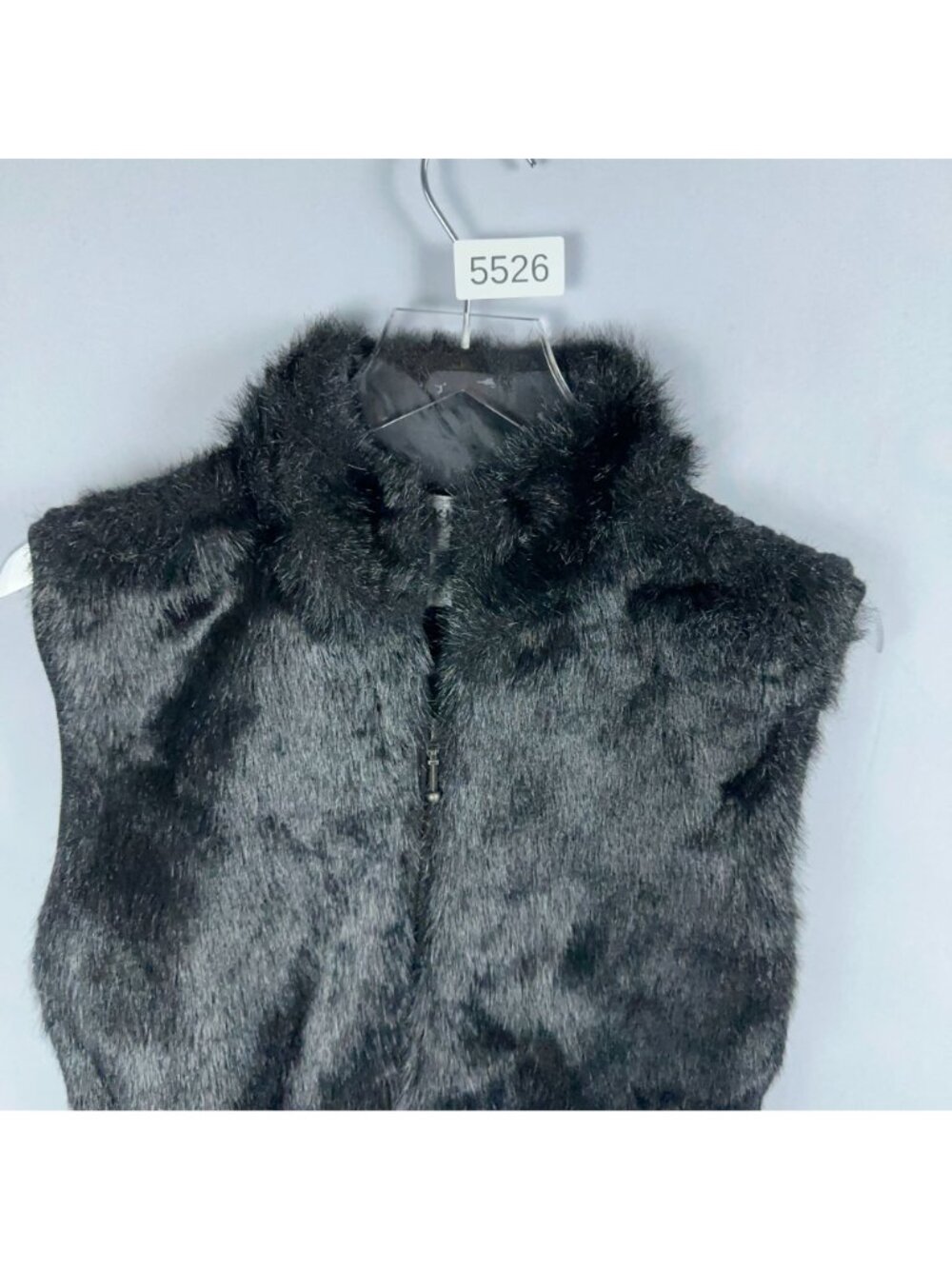Kikit Maurice Sasson Faux Fur Vest Size Large Black Full Zip Ribbed Knit Back - Picture 12 of 12